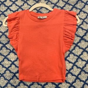 zara coral ruffle top